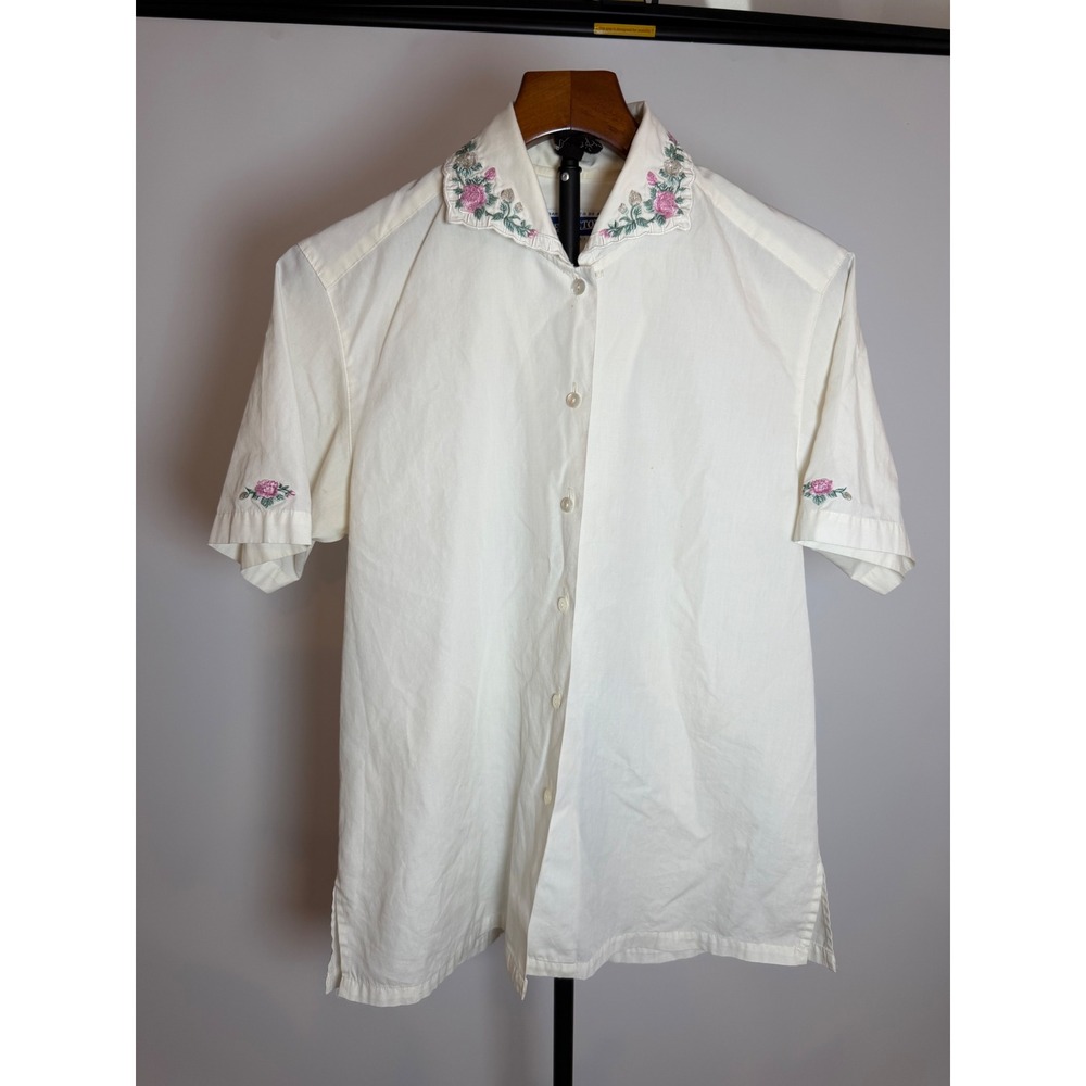 Pendleton Classic Mens White Floral Embroidered Ruffle Collar Shirt Size 8 0534